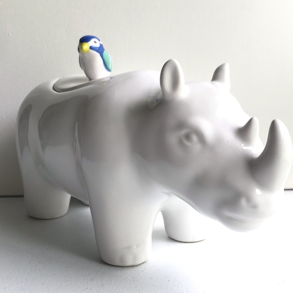Opalhouse White Rhino Bluebird Cookie Jar NEW - Picture 2 of 4